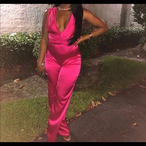 Pink satin jumpsuit